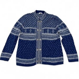 Susan Bristol Navy blue and White 100% Wool Cardigan size XL